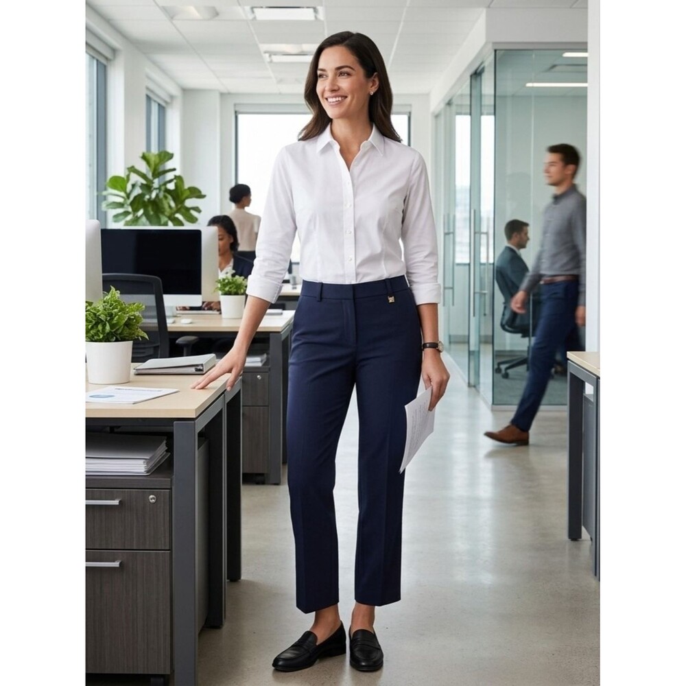 Anne Klein Navy Straight-Leg Dress Pants Size 8
